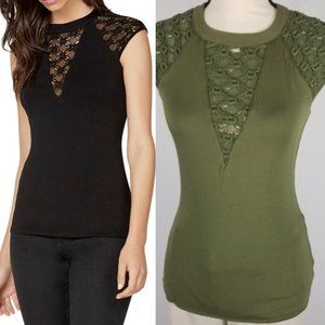 Bailey 44 | Yuca Crochet Inset Top: Olive Green